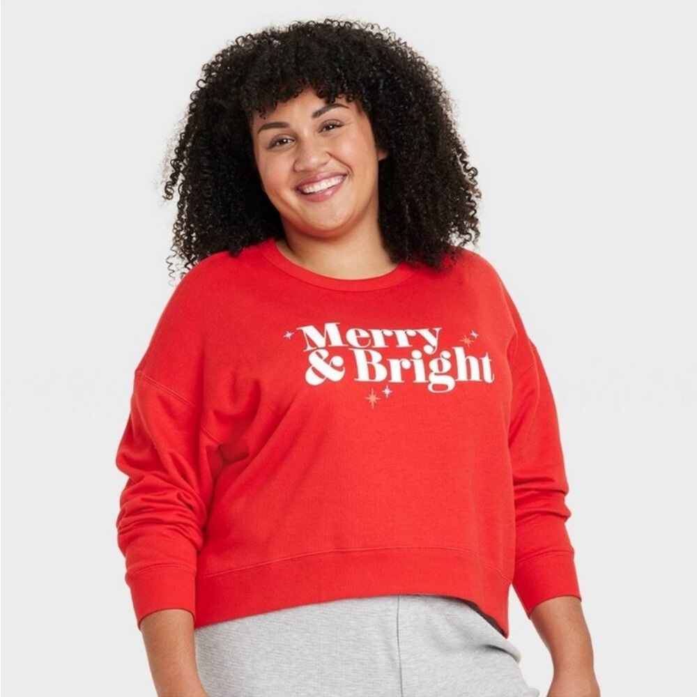 NEW! "Merry & Bright" Holiday Christmas Sweatshirt, Red - Women’s. Wondershop